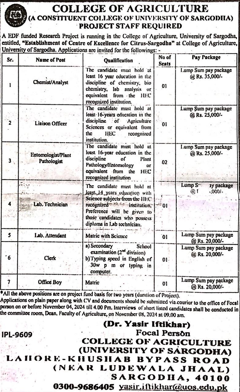 1. Chemist/Analyst 2. Liaison Officer 3. Lab.Technician 4. Lab.Attendant 5. Clerk 6. Office Boy 